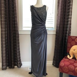 Adrianna Papell Evening Gown Dark Grey Chrome with sequins embellishments